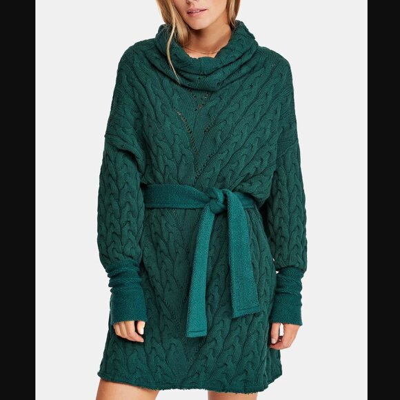 Free People For The Love Of Cables Sweater Dress Green Size Small (Missing Belt) - Picture 1 of 6